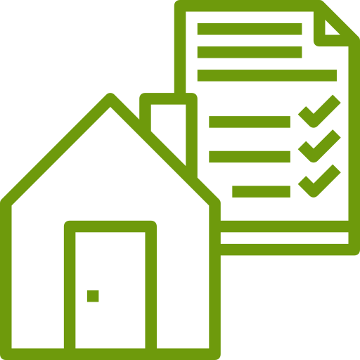 Icon of a house combined with a checklist, symbolizing a thorough property assessment.