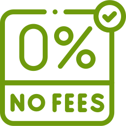 Icon displaying 0% with 'No Fees' highlighted, emphasizing the zero commission aspect of a cash offer.