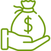 Icon of hand holding a big bag of money symbolizing cash offer.