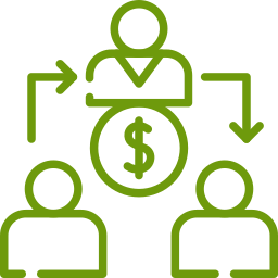 Icon with three individuals surrounding a dollar sign, symbolizing the opening of an escrow account.